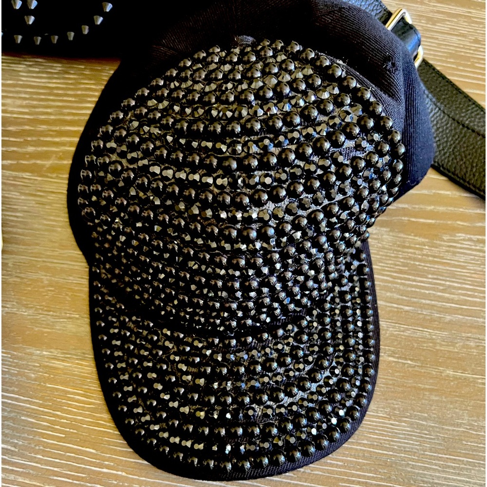 Black on Black studded baseball hat.